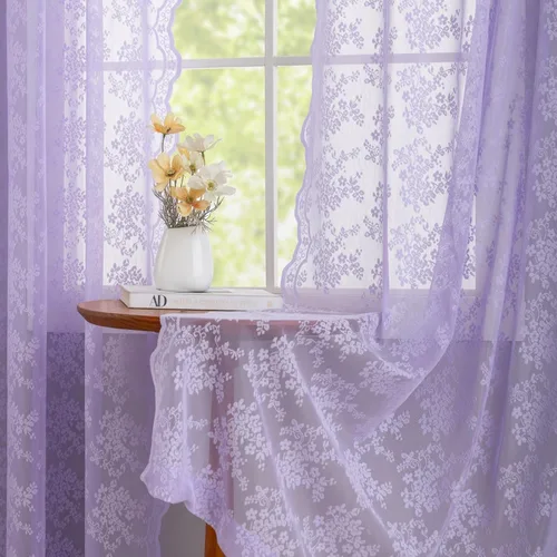 Vista 91 de YJ YANJUN Cortinas traslúcidas negras de 54 pulgadas de largo, panel de cortina de encaje gótico victoriano para cocina, cortinas cortas