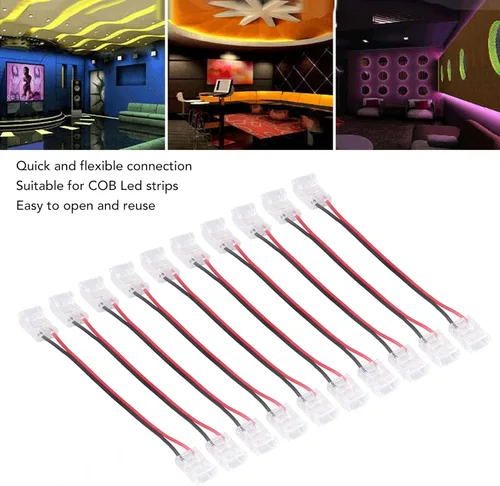 Vista 2 de Marhynchus Kit de conector de tira de luz LED COB, 2 pines de 0.394 in de ancho, tira de doble cabeza a tira de extensión, conector de tira de luz