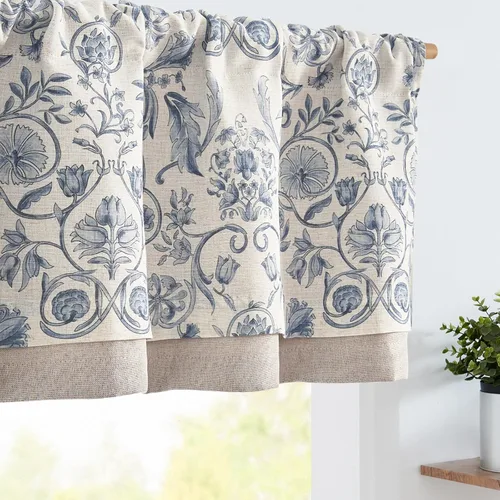 JINCHAN - Cenefa de lino para cocina, cortina de ventana de doble capa de 16 pulgadas para sala de estar, dormitorio, baño, tratamiento de ventana