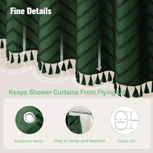 Vista 80 de Dynamene - Cortina de ducha de tela bohemia con rayas con chebrón en relieve, juego de cortina angosta para baño, media cortina impermeable