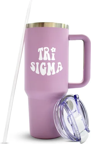 Sorority Shop Sigma Sigma Sigma - Vaso de 40 onzas con asa – Vasos para mejor amiga para mujer – Lindo vaso grabado de hermandad de mujeres – Vasos