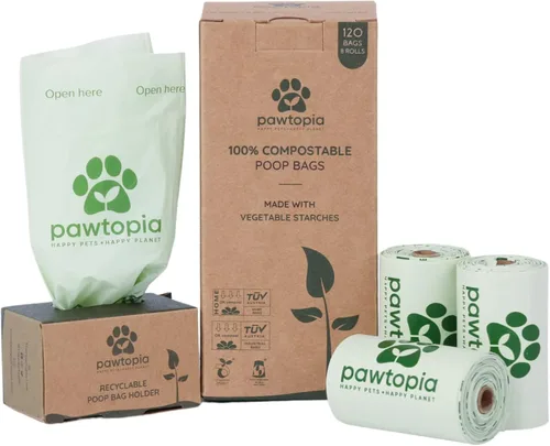 Vista 13 de Pawtopia Bolsas biodegradables para excrementos de perro, 60 unidades, compostables para el hogar, a prueba de fugas, fáciles de abrir