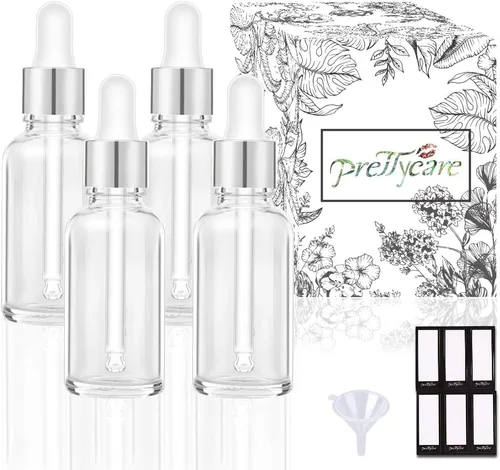 Vista 23 de PrettyCare Botellas con cuentagotas de vidrio para ojos de 2 onzas (2.1 onzas líquidas), paquete de 63 botellas gruesas vacías ámbar a granel