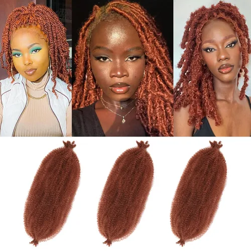 Vista 7 de Cabello para trenzas Marley Twist, Cabello Afro Twist Elástico de 12 Pulgadas, Cabello Twist Cubano Rojo, 8 Paquetes de Cabello Spring Twist Kinky