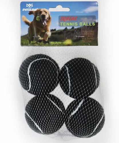 Vista 7 de Pelotas Chirriantes para Perros - Pelotas de Tenis Chirriantes para Perros, Negro Mediano - 6.35 cm, Pack de 20