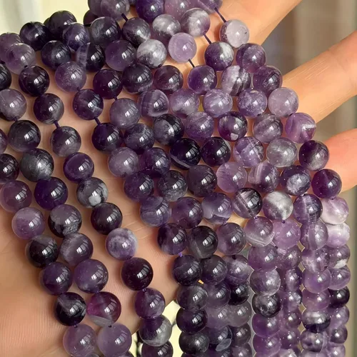 Vista 6 de MJDCB Cuentas de Amatista Natural de Ensueño Redondas de Piedra Cuentas Sueltas para Hacer Joyas 15" (8mm)