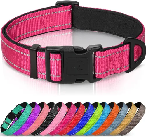 Vista 20 de Joytale - Collar reflectante para perro, collar de nailon transpirable con acolchado de neopreno suave para mascotas, ajustable para cachorros