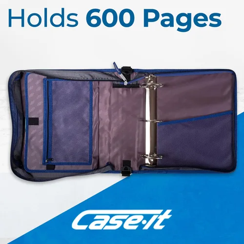 Vista 4 de Case-it Mighty Zip Tab - Carpeta escolar con cremallera Anillas en O de 3 pulgadas, capacidad de 600 hojas, carpeta de archivos expandible de 5 Un