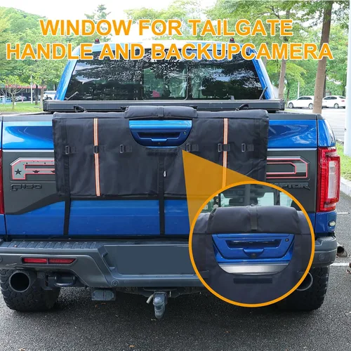 Vista 3 de Amooca - Almohadilla para puerta trasera de camioneta para bicicletas de montaña, con 2 bolsillos para herramientas, de 42" de ancho para 4