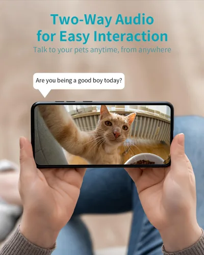 Vista 5 de VIMTAG Cámara interior para mascotas, cámara para perros de 2.5 K con aplicación de teléfono, cámara de seguridad panorámica/inclinación de 360°