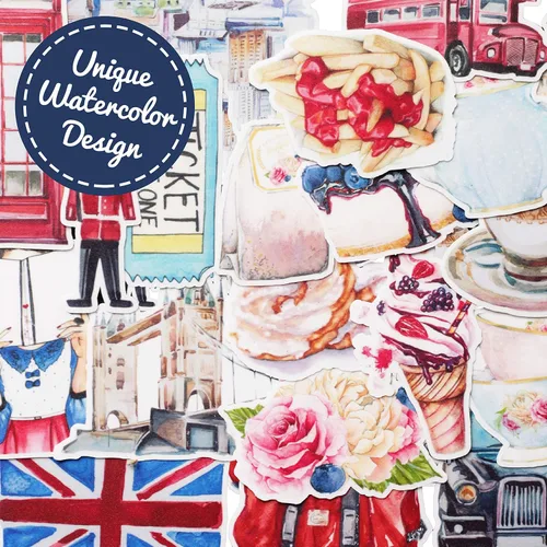 Vista 6 de Navy Peony Calcomanías de viaje excéntricas de Inglaterra (20 piezas) - para álbumes de recortes, diarios