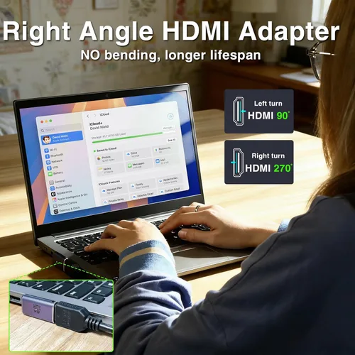 Vista 3 de Duttek Paquete de 4 Adaptadores HDMI 2.1 en Ángulo Recto, Adaptador HDMI de 90 Grados [48Gbps, 8K@60Hz] Ángulo Hacia Arriba y Hacia Abajo, Ángulo