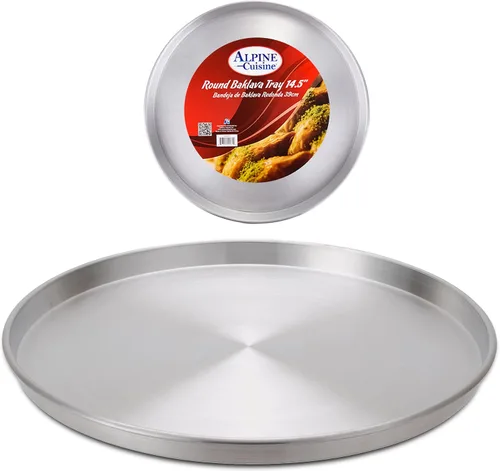 Alpine Cuisine Bandeja redonda de aluminio para Baklava de 14.5 pulgadas, bandeja para hornear pizza para horno, bandeja redonda duradera para pizza