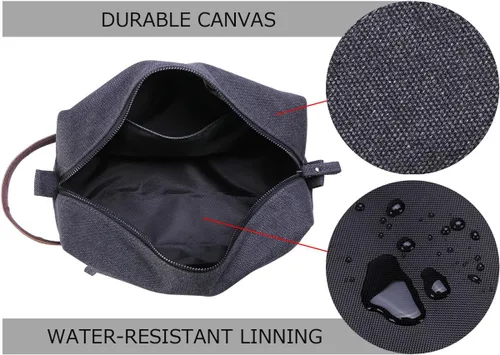 Vista 5 de Lucky Rain Neceser de viaje de lona, kits Dopp con mango de cuero genuino