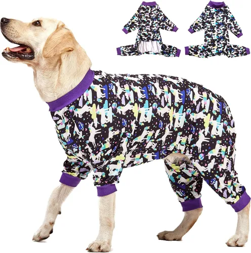 LovinPet Ropa para perros de raza grande, camisa para el cuidado de heridas/recuperación poscirugía para perros grandes, estampado negro de