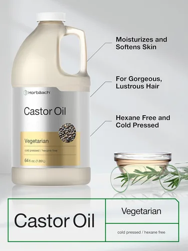 Vista 3 de Horbäach Aceite de ricino de 64 onzas para cabello, pestañas y cejas Sin hexano y prensado en frío Vegetariano, sin OMG