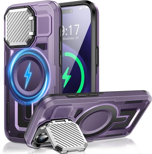 Vista 9 de Funda con soporte para cámara para iPhone 13/14, compatible con MagSafe, cubierta de lente, versión 2024, funda protectora suave de grado militar