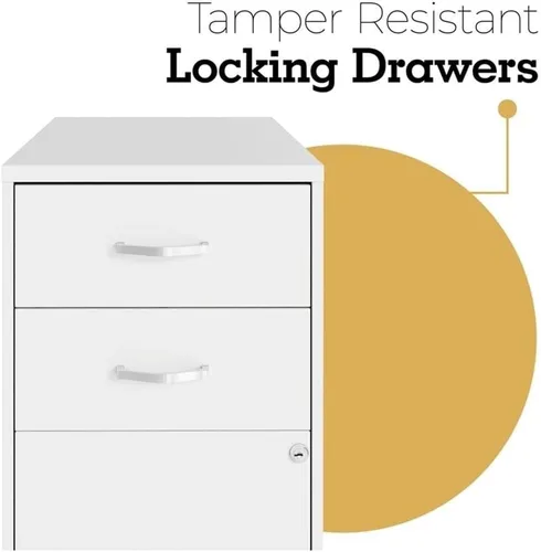 Vista 8 de Pemberly Row Gabinete de archivo móvil de metal moderno de 18 pulgadas con 3 cajones en blanco