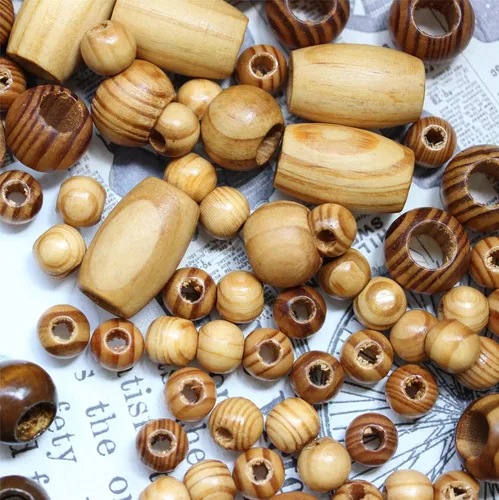 Vista 3 de BetterJonny 140 cuentas de madera natural de agujero grande, cuentas espaciadoras redondas de madera para macramé, pulseras de joyería, manualidades