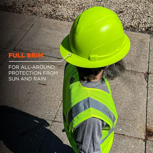 Vista 5 de Ergodyne Skullerz 8969 Class E - Casco duro de ala completa, ligero, suspensión de trinquete ajustable de 6 puntos, carcasa de HDPE, lima