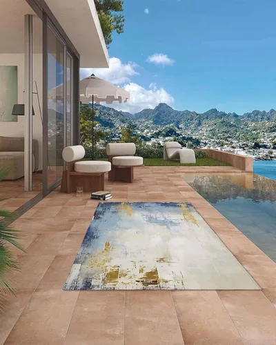 Vista 4 de Outdoor Rug Carpet Waterproof 5x8 ft Area Rug, Abstract Painting Large Floor Mat for Patio Balcony Living Room Backyard Picnic Beach RV Camping Rug
