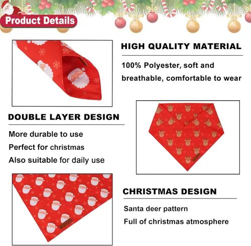 Vista 5 de ADOGGYGO Bandanas rojas de Navidad para perro, bufanda con diseño de reno de Papá Noel, tela premium duradera, bandanas rojas de Navidad para perros
