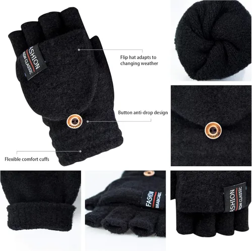 Vista 2 de YSense Womens Winter Gloves, 2 Pack Warm Knitted Convertible Fingerless Gloves for Women Gifts with Mittens Cover Cap