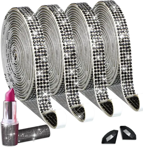 Vista 10 de 4 rollos de cinta autoadhesiva con diamantes de imitación y cristal Bling con tiras adhesivas de 2 mm para manualidades, bodas, cumpleaños, fiestas