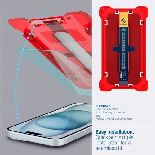 Vista 5 de Caseology Vidrio templado de ajuste rápido [2 unidades/fácil instalación] Protector de pantalla compatible con iPhone 15 Plus con kit de instalación