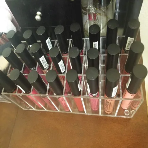 Vista 5 de Organizador de brillo de labios acrílico, soporte para lápiz labial, 24 ranuras para maquillaje, brillo de labios, brochas de lápiz labial, vitrina