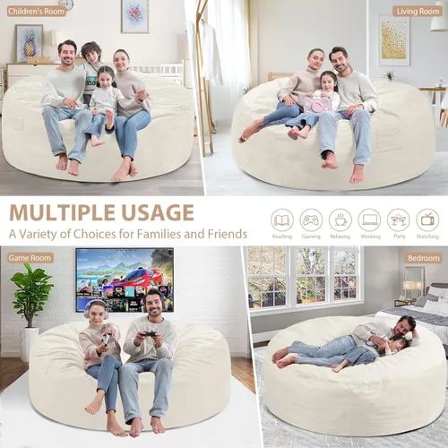 Vista 483 de Puf de 5 pies, puf grande con relleno de espuma viscoelástica, sofá puff esponjoso con funda de terciopelo holandés, puf redondo para sala de estar