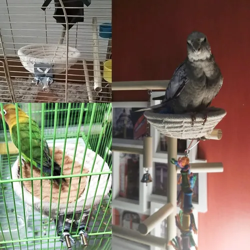 Vista 3 de Hamiledyi Nido de cuerda de algodón hecho a mano, nido de cría de periquitos, jaula de loro pequeña, nido para eclosionar para cacatúa, agapájaro