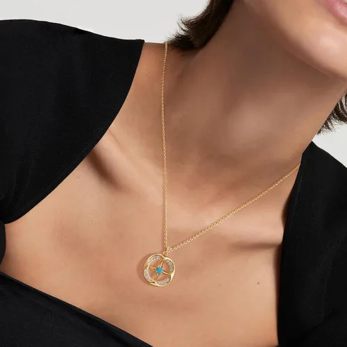 Vista 3 de Collar con colgante de luna de oro para mujer, chapado en oro de 14 quilates, cadena delicada, luna creciente, sol, estrella