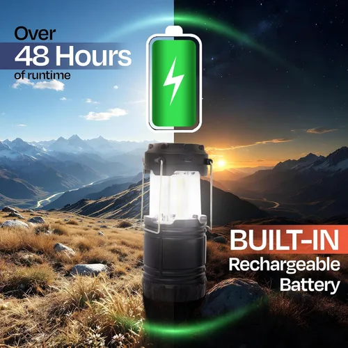 Vista 3 de Linternas de camping recargables para cortes de energía, paquete de 2 faroles solares LED impermeables para artículos esenciales de campamento