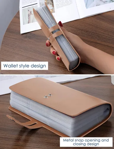 Vista 8 de Soporte para tarjetas de crédito RFID, organizador de tarjetas de visita de cuero con 96 ranuras para tarjetas, protector de funda para tarjetas