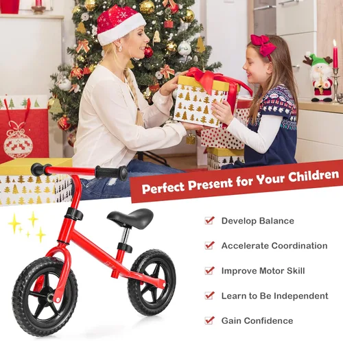 Vista 8 de BABY JOY Bicicleta de equilibrio para niños, bicicleta de entrenamiento sin pedal con manillar y asiento ajustables y neumáticos EVA a prueba