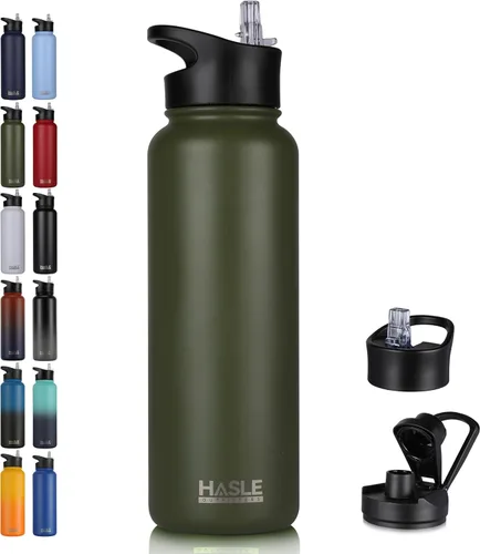 Vista 65 de HASLE OUTFITTERS Botella de agua aislada de 22 onzas, botella de agua de acero inoxidable de doble pared de boca ancha con tapa de popote y tapa