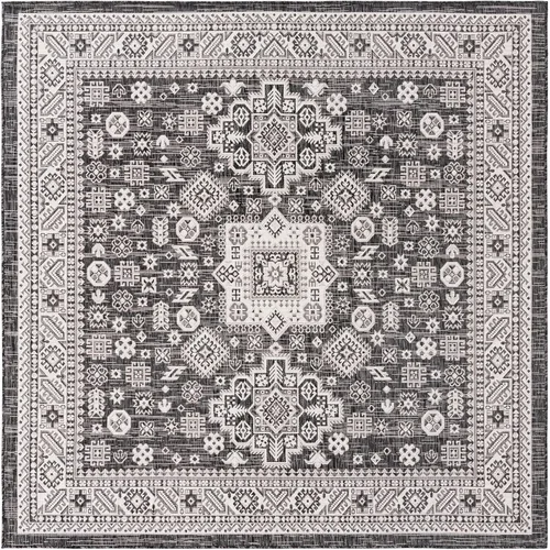 Vista 28 de Unique Loom Outdoor Aztec Collection Alfombra de área - Chalca (10 pies, redonda, azul/marfil)