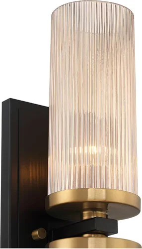 Vista 3 de Stiffel Palais - Lámpara de pared moderna de latón cálido negro con cable de 4 1/4 pulgadas, 2 lámparas acanaladas con pantalla de vidrio champán