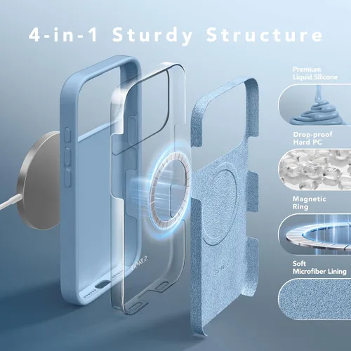 Vista 1055 de GONEZ Funda magnética para iPhone 14, compatible con Magsafe, con protector de pantalla + protector de cámara, forro de microfibra antiarañazos