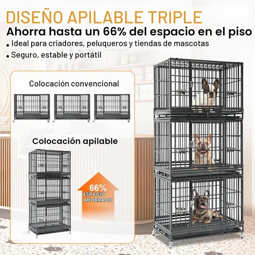 Vista 3 de Homey Pet Jaula apilable resistente de 37 pulgadas con ruedas para perros