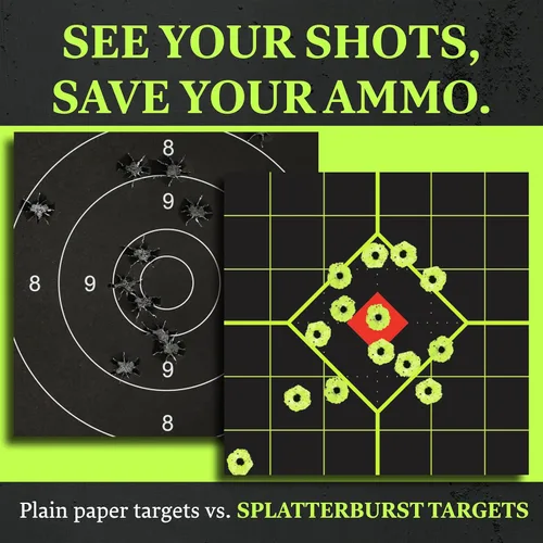 Vista 2 de 12x12 pulgadas calcomanía objetivos de disparo – vea instantáneamente sus disparos en Color Amarillo Fluorescente al momento del Impacto – Ideal