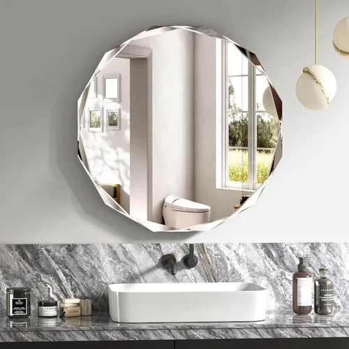 Vista 14 de Espejos de Baño para Sobre el Lavabo, Espejos Sin Marco para Pared, Espejo de Baño Biselado de 24 x 18 Pulgadas, Espejo de Tocador de Baño