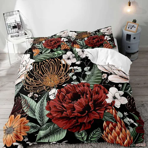 Vista 21 de LUVIVIHOME Juego de 2 piezas de funda de edredón vintage con diseño floral, juego de ropa de cama tamaño individual, estilo bohemio retro