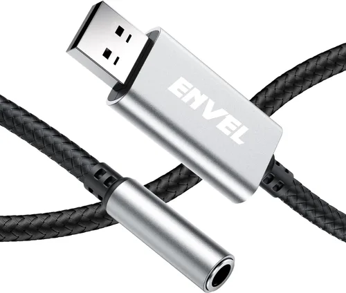 Vista 10 de ENVEL Adaptador de audio USB a 0.138 in, tarjeta de sonido estéreo externa con doble TRS de 3 polos de 0.138 in para auriculares y micrófono
