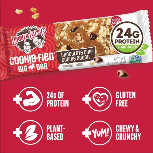 Vista 4 de Lenny & Larry's Cookie-fied BIG BAR – Galletas de proteína veganas de masa de galletas con chispas de chocolate 12x90g – Snacks saludables, 24g