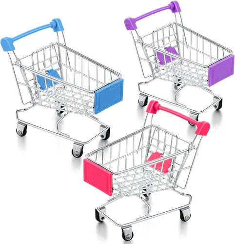 Vista 8 de Hotop Carrito de compras pequeño de 3 piezas, carrito pequeño de supermercado, carrito de compras de metal, carrito de compras, carrito utilitario