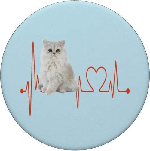 Vista 3 de Golden Chinchilla Persa Cat Heartbeat EKG I Love My Cats PopSockets intercambiables PopGrip