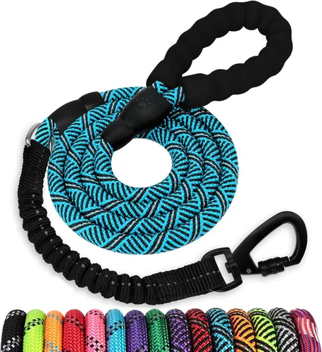 Vista 41 de Correa de perro de cuerda de 3 pies: correa resistente con gancho giratorio bloqueable, hilos reflectantes, bungee y asa acolchada - Correa