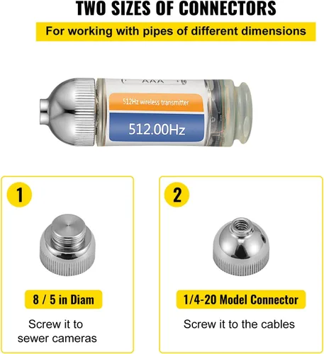 Vista 4 de VEVOR 512 Hertz Sonde, transmisor remoto para ubicación de tuberías subterráneas, endoscopio inalámbrico impermeable con 2 conectores